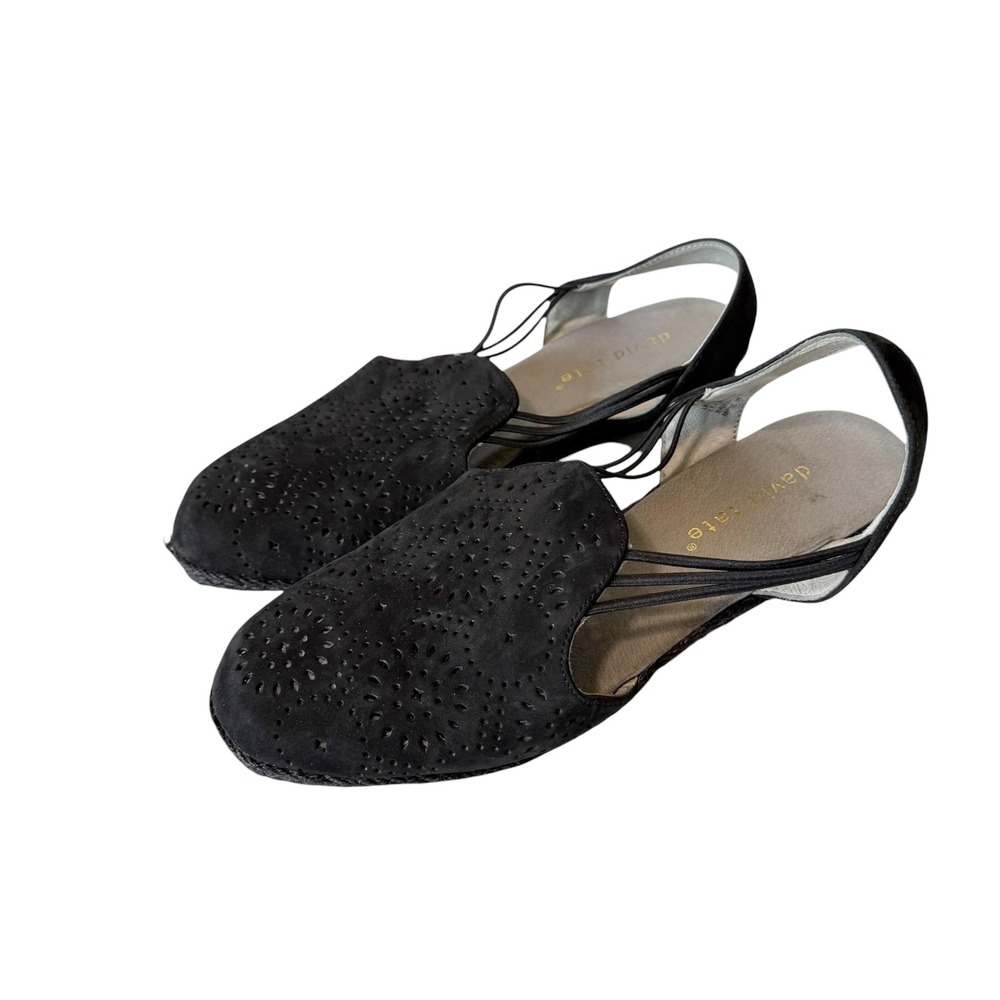 David Tate Zena Womens Black Suede Laser Cut Espadrille Sandals Size 9.5 WW